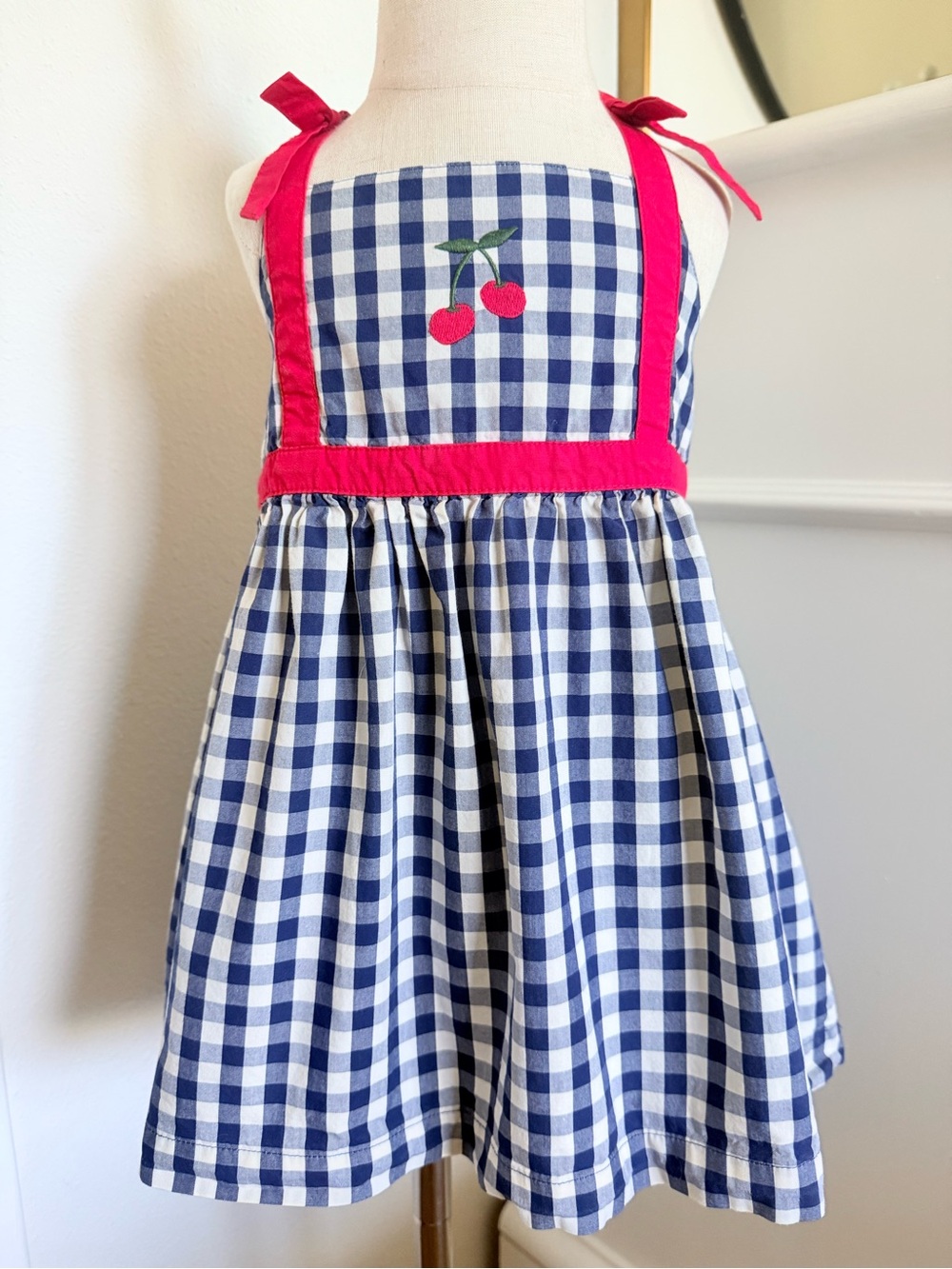 Hanna Andersson Cherry Gingham Tie Strap Dress 2T